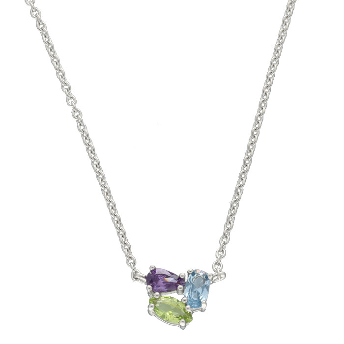 GARGANTILLA EN PLATA 3 PIEDRAS COLOR RACIMO